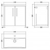 Juno Graphite Grey 600mm Wall Hung 2 Door Vanity With Thin-Edge Ceramic Basin - Technical Drawing