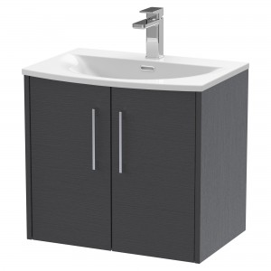 Juno Graphite Grey 600mm Wall Hung 2 Door Vanity With Curved Ceramic Basin