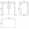 Juno 600mm Wall Hung 2 Door Vanity Unit with Sparkling White Worktop - Metallic Slate - Technical Drawing
