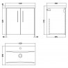 Juno 600mm Wall Hung 2 Door Vanity With Mid-Edge Ceramic Basin - Midnight Blue - Technical Drawing