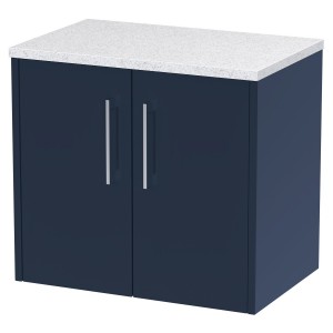 Juno 600mm Wall Hung 2 Door Vanity With White Sparkle Laminate Worktop - Midnight Blue