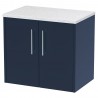 Juno 600mm Wall Hung 2 Door Vanity With White Sparkle Laminate Worktop - Midnight Blue