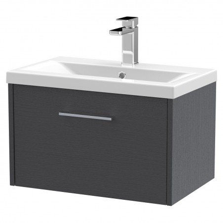 Juno Graphite Grey 600mm Wall Hung Single Drawer Vanity With Mid-Edge Ceramic Basin