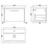 Juno Graphite Grey 600mm Wall Hung Single Drawer Vanity With Mid-Edge Ceramic Basin - Technical Drawing