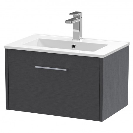 Juno Graphite Grey 600mm Wall Hung Single Drawer Vanity With Minimalist Ceramic Basin