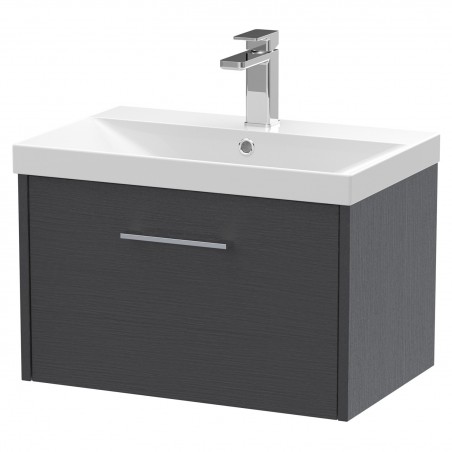 Juno Graphite Grey 600mm Wall Hung Single Drawer Vanity With Thin-Edge Ceramic Basin