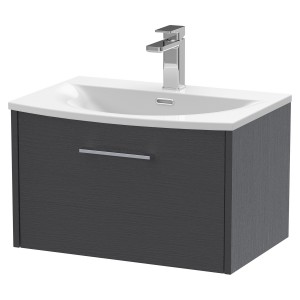 Juno Graphite Grey 600mm Wall Hung Single Drawer Vanity With Curved Ceramic Basin