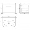 Juno Graphite Grey 600mm Wall Hung Single Drawer Vanity With Curved Ceramic Basin - Technical Drawing