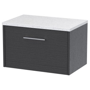 Juno Graphite Grey 600mm Wall Hung Single Drawer Vanity With White Sparkle Laminate Worktop