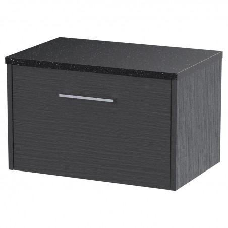 Juno Graphite Grey 600mm Wall Hung Single Drawer Vanity With Black Sparkle Laminate Worktop