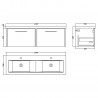 Juno Graphite Grey 1200mm Wall Hung 2 Drawer Vanity With Double Ceramic Basin - Technical Drawing