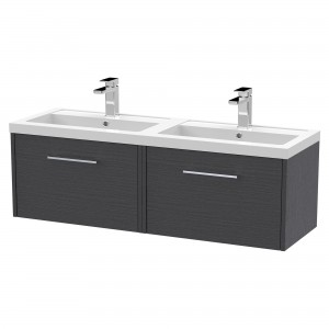 Juno Graphite Grey 1200mm Wall Hung 2 Drawer Vanity With Double Polymarble Basin