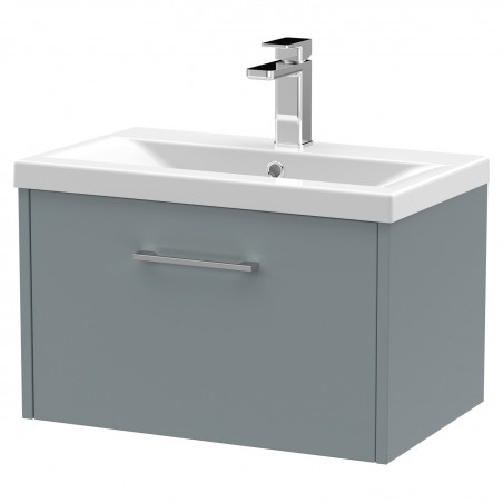 Juno Coastal Grey 600mm Wall Hung Single Drawer Vanity With Mid-Edge Ceramic Basin