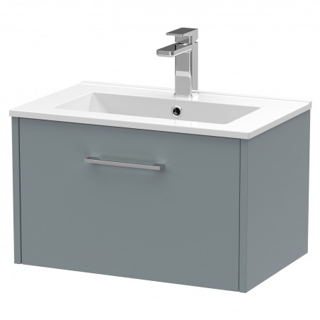 Juno Coastal Grey 600mm Wall Hung Single Drawer Vanity With Minimalist Ceramic Basin