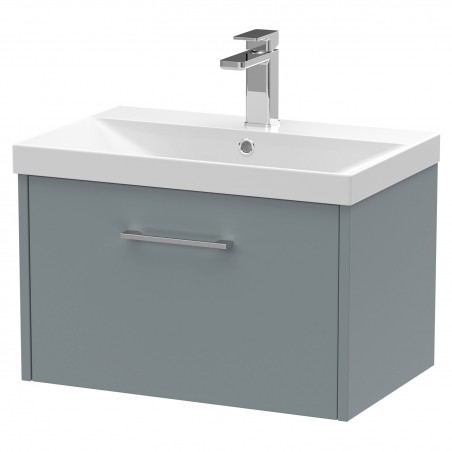 Juno Coastal Grey 600mm Wall Hung Single Drawer Vanity With Thin-Edge Ceramic Basin