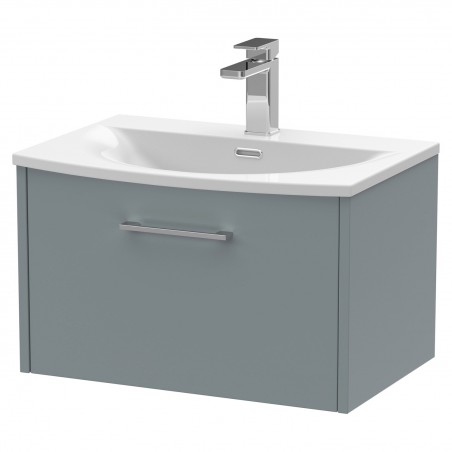 Juno Coastal Grey 600mm Wall Hung Single Drawer Vanity With Curved Ceramic Basin