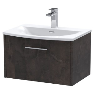 Juno 600mm Wall Hung 1 Drawer Vanity Unit with Curved Ceramic Basin - Metallic Slate