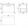 Juno 600mm Wall Hung 1 Drawer Vanity Unit with Worktop - Metallic Slate - Technical Drawing