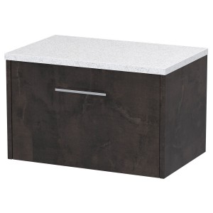 Juno 600mm Wall Hung 1 Drawer Vanity Unit with Sparkling White Worktop - Metallic Slate