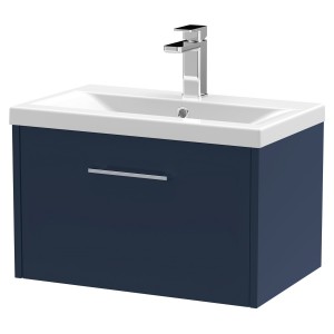 Juno 600mm Wall Hung 1 Drawer Vanity With Mid-Edge Ceramic Basin - Midnight Blue