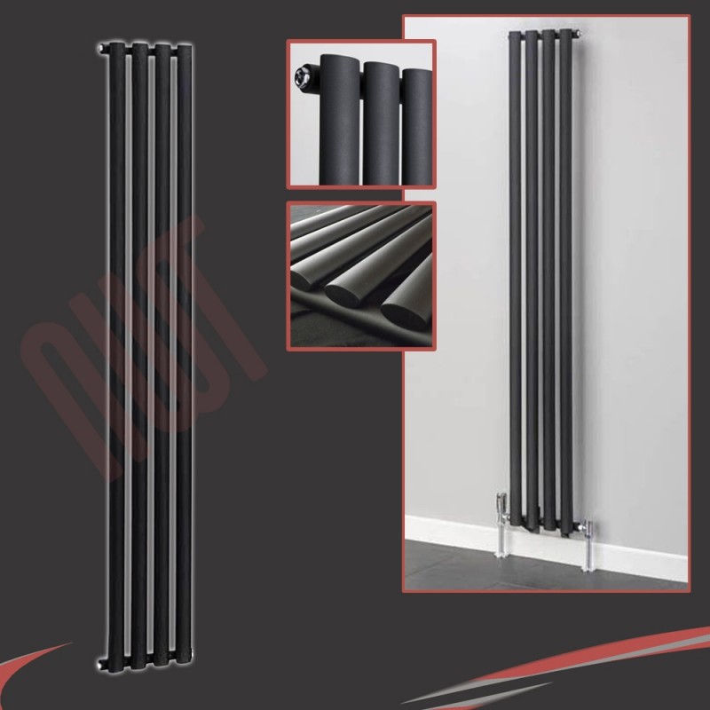 280mm (w) x 1800mm (h) Brecon Black Oval Tube Vertical Radiator (4 Sections)