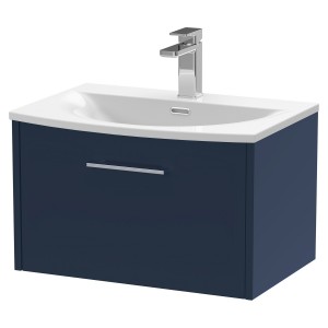 Juno 600mm Wall Hung 1 Drawer Vanity With Curved Ceramic Basin - Midnight Blue