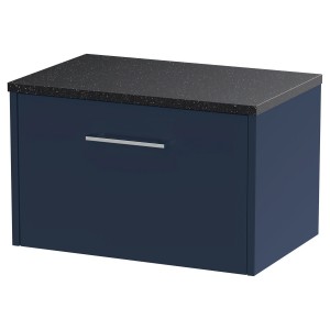 Juno 600mm Wall Hung 1 Drawer Vanity With Black Sparkle Laminate Worktop - Midnight Blue