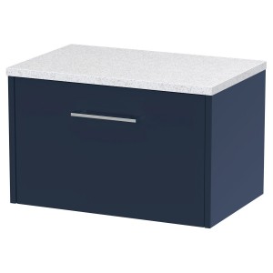 Juno 600mm Wall Hung 1 Drawer Vanity With White Sparkle Laminate Worktop - Midnight Blue