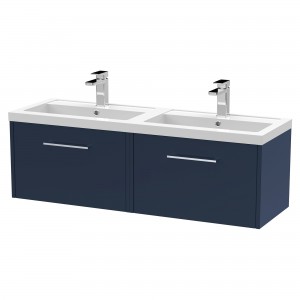 Juno 1200mm Wall Hung 2 Drawer Vanity With Double Basin - Midnight Blue