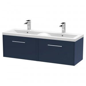 Juno 1200mm Wall Hung 2 Drawer Vanity With Double Basin - Midnight Blue