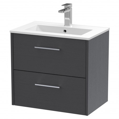 Juno Graphite Grey 600mm Wall Hung 2 Drawer Vanity With Minimalist Ceramic Basin