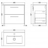 Juno Graphite Grey 600mm Wall Hung 2 Drawer Vanity With Minimalist Ceramic Basin - Technical Drawing