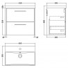 Juno Graphite Grey 600mm Wall Hung 2 Drawer Vanity With Thin-Edge Ceramic Basin - Technical Drawing