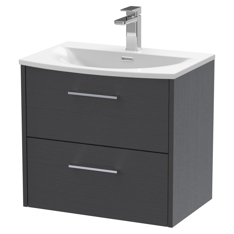 Juno Graphite Grey 600mm Wall Hung 2 Drawer Vanity With Curved Ceramic Basin