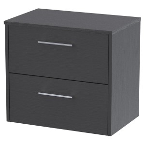 Juno Graphite Grey 600mm Wall Hung 2 Drawer Vanity With Worktop