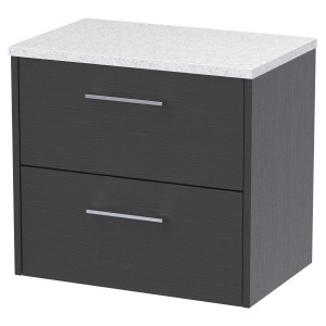 Juno Graphite Grey 600mm Wall Hung 2 Drawer Vanity With White Sparkle Laminate Worktop