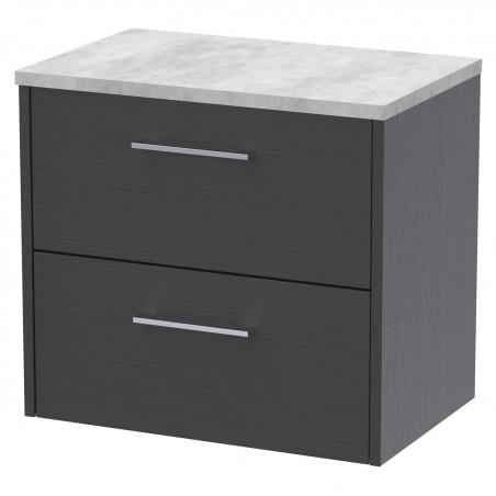 Juno Graphite Grey 600mm Wall Hung 2 Drawer Vanity With Bellato Grey Laminate Worktop