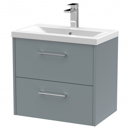 Juno Coastal Grey 600mm Wall Hung 2 Drawer Vanity With Mid-Edge Ceramic Basin