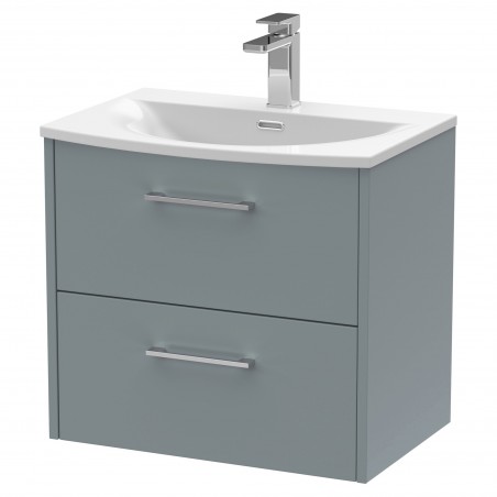 Juno Coastal Grey 600mm Wall Hung 2 Drawer Vanity With Curved Ceramic Basin