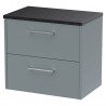 Juno Coastal Grey 600mm Wall Hung 2 Drawer Vanity With Black Sparkle Laminate Worktop