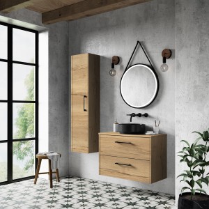 Juno 600mm Wall Hung 2 Drawer Worktop Vanity Unit - Autumn Oak