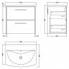 Juno 600mm Wall Hung 2 Drawer Vanity Unit with Curved Ceramic Basin - Metallic Slate - Technical Drawing