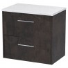 Juno 600mm Wall Hung 2 Drawer Vanity Unit with Sparkling White Worktop - Metallic Slate
