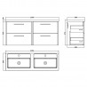 Juno 1200mm Wall Hung 4 Drawer Vanity Unit with Double Polymarble Basin - Metallic Slate - Technical Drawing