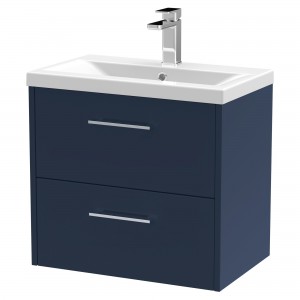 Juno 600mm Wall Hung 2 Drawer Vanity With Mid-Edge Ceramic Basin - Midnight Blue