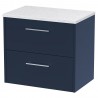Juno 600mm Wall Hung 2 Drawer Vanity With White Sparkle Laminate Worktop - Midnight Blue