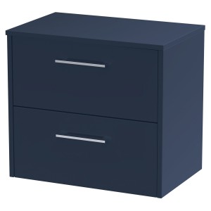 Juno 600mm Wall Hung 2 Drawer Vanity With Worktop - Midnight Blue