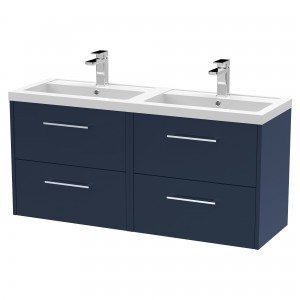 Juno 1200mm Wall Hung 4 Drawer Vanity With Double Basin - Midnight Blue