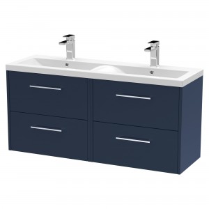 Juno 1200mm Wall Hung 4 Drawer Vanity With Double Basin - Midnight Blue