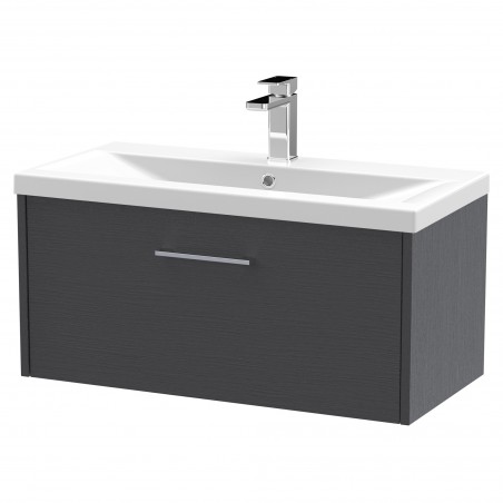 Juno Graphite Grey 800mm Wall Hung Single Drawer Vanity With Mid-Edge Ceramic Basin